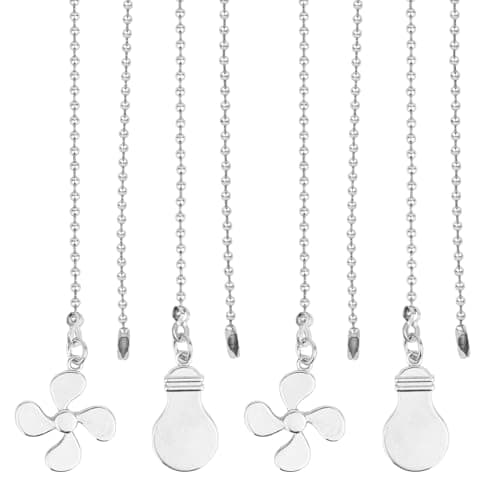 Image of lasuroa 4pcs Ceiling Fan Chain Extenders, 35.5cm/14in Pull Chain Cord Extension with Fan & Bulb Pendants for Light Lamp Switch Decoration (Silver)
