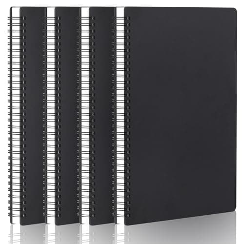 Image of Yarotm A4 Spiral Bound Notebook - Wirebound Rounded Corner Lined Notebooks - 4 Pieces 21x29.2cm - 120 Pages Ruled Memo - Black Cover Sketch Notepad for Sketching, Note Taking and Journaling