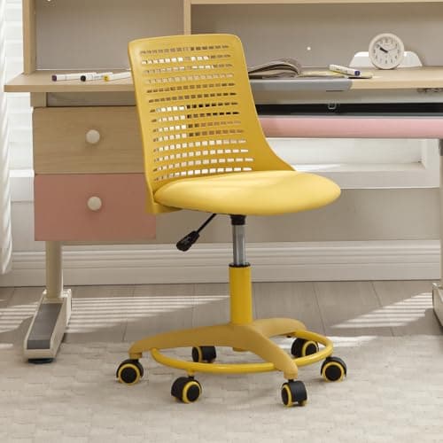 Image of Ya-Home Kids Desk Chair Swivel Height Adjustable Chair Children Study Chairs with Breathable Backrest and Round Footrest for Kids Teens, Yellow