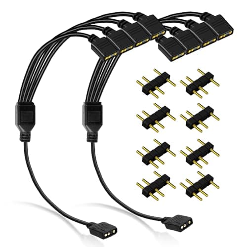 Image of Tiryns 2PCS 1-to-4 ARGB Splitter Cable Fan Splitter 5V 3 Pin Addressable RGB with Male Pins Extension Cable ARGB LED Sync Connect up to 4 RGB Devices for Computer Chassis CPU Cooler and 5V Fan