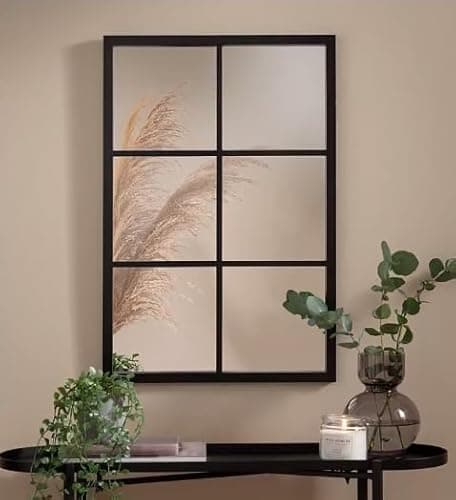 Image of Biznest Window Style Wall Mirror Durable Frame Indoor/Outdoor Living Collection Rectangular Wall Mirror 50X76Cm (Black)