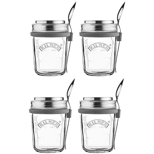 Image of Kilner Screw Top Wide Mouth Jar with Spoon and Silicone Spoon Holder 0.35 Litre (Pack of 4)