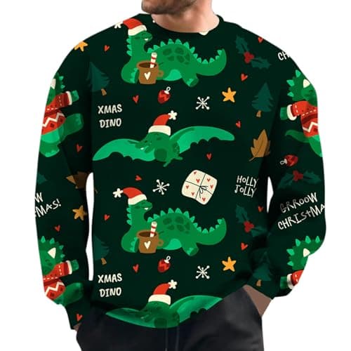 Image of Generisch 2026 Christmas Jumper Men's Loose Top Casual Christmas Print Pullover Long Sleeve Crew Neck Sweatshirt, black, M