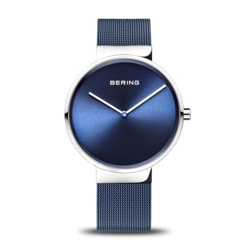 Image of BERING Unisex Analog Quartz Classic Collection Watch with stainless steel Strap and Sapphire Crystal 14539-307, Silver/Blue, 39 mm