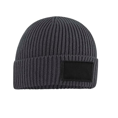 Image of Beechfield - Ribbed Knit - Fashion Patch Beanie - Graphite Grey/Black