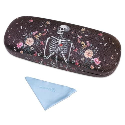 Image of PERFECTSIGHT Hard Shell Eyeglasses Case, Protective Glasses Case, PU Leather Eyeglass Case for Women Men Girls (Black Flower Skull)