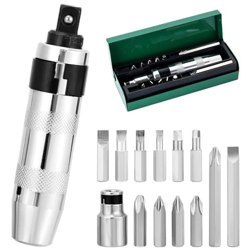 Image of DASBET 13PCS 1/2" Drive Manual Impact Driver Set | Hand Impact Driver Extractor Tool Reversible Hand Screwdriver Set with Slotted, Phillips & Hex Bits for Tighten/Removing Rusted Fasteners