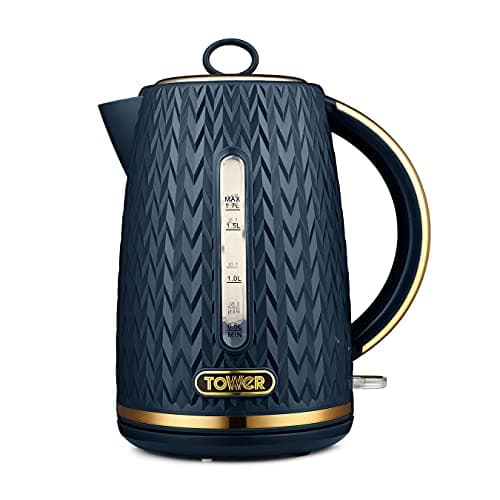 Image of Tower T10052MNB Empire 1.7 Litre Kettle with Rapid Boil, Removable Filter, 3000W, Midnight Blue with Brass Accents