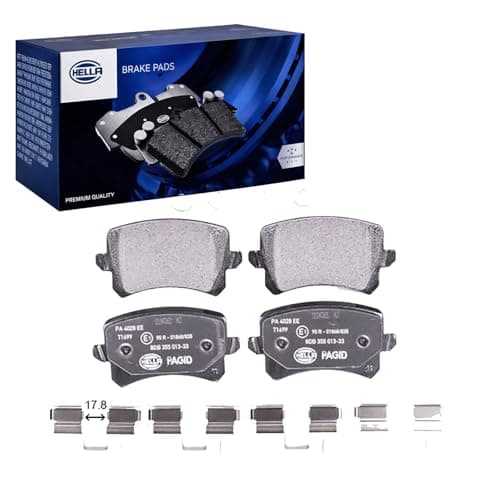 Image of HELLA 8DB 355 025-331 Brake pad set - not prepared for wear indicator - T2633 - for e.g. AUDI / SEAT / SKODA / VOLKSWAGEN