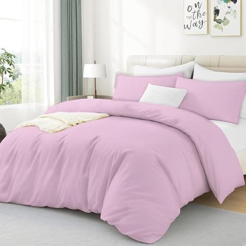Image of Luxe Dreams 100% Cotton Single Duvet Cover Set with 1 Pillowcase, Luxury Soft Bedding Duvet Covers Baby Pink, Premium Cotton Quilt Cover 135x200 cm