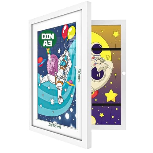 Image of Hipsignal Kids Art Frames, A3 Photo Frame for 150 Pictures, Fillable Front Opening Kids Artwork Display Frame with Mount for Hang or Stand Display Children's Drawings(White)