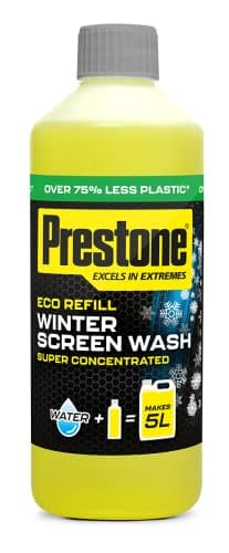 Image of Prestone Eco Refill -10C Winter Screenwash Concentrate, Super Concentrated Screen Wash for Cars Makes 5 Litres of Windscreen Washer Fluid, 500ml