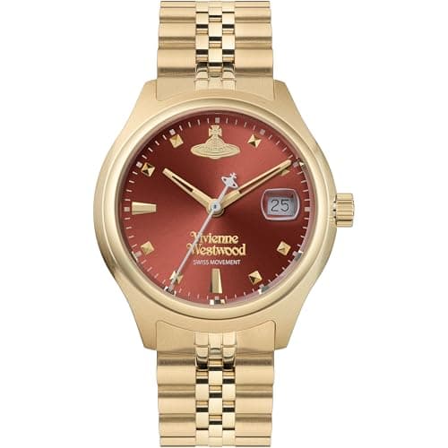 Image of Vivienne Westwood Little Camberwell 29mm Ladies Quartz Watch with Red Dial and Gold Stainless Steel Bracelet