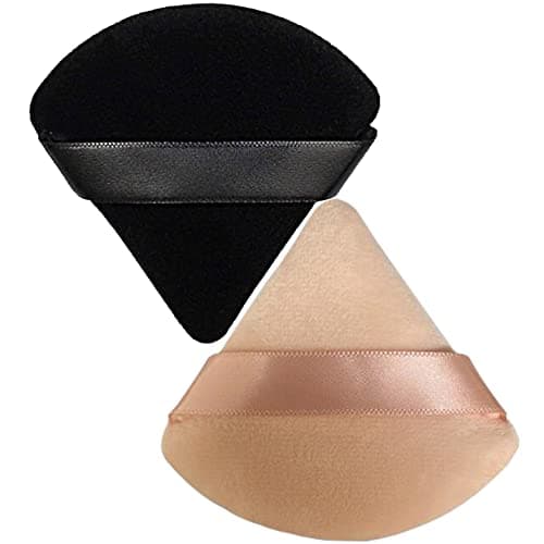 Image of Stadux Triangle Powder Puff, Reuseable Powder Puff With Strap For Easy Use, Makeup Sponge Perfect For Pressed Powder, Velvet powder puff for Dry & Wet makeup (Black/Skin)