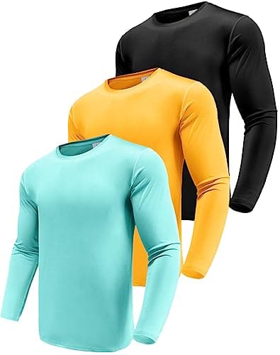 Image of Men's 3 Pack Performance Long Sleeve T-Shirts, UPF 50+ Sun Protection Shirts, Athletic Workout Shirts for Running Black/Yellow/Green-3P08-XL