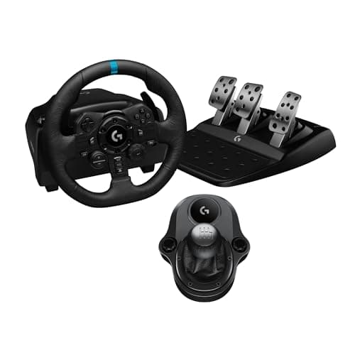 Image of Logitech G923 Racing Wheel and Pedals, TRUEFORCE Force Feedback + Logitech G Driving Force Shifter - Real Leather, Sim Steering Wheel, Pedals and Gear Stick for PS5, PS4, PC, Mac - Black
