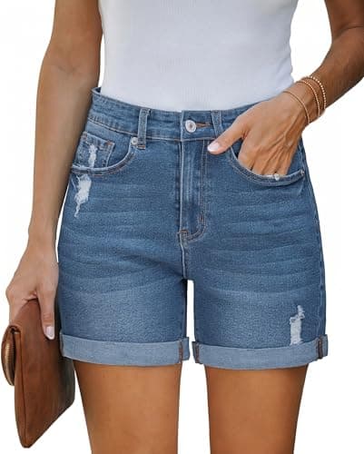 Image of Vetinee Shorts Womens Denim Plus Size Denim Shorts Light Blue Size XX-Large Fits UK Size 24 to UK Size 26