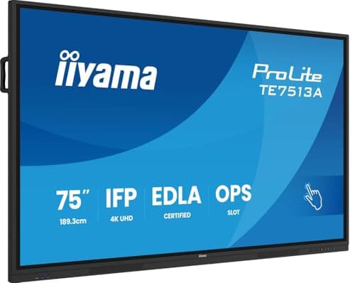 Image of iiyama Prolite TE7513A-B1AG 189cm 75" IPS LED Large 4K UHD 40 Touch Screen PureTouch-IR HDMI DP USB-C USB3.2 RS-232c RJ45 HDMI-Out 7H OPS WiFi Android 14 OS iiControl NFC Anti-Glare