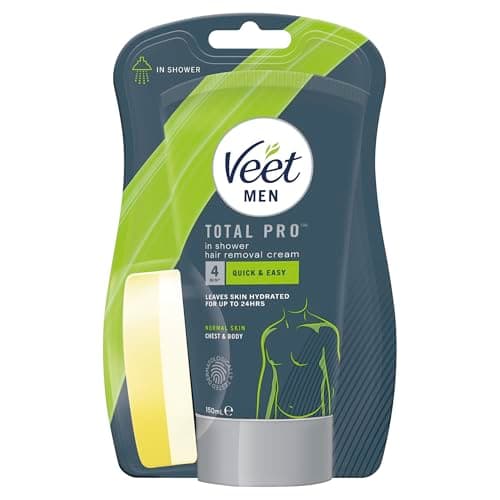 Image of Veet Men's Hair Removal Cream 150 ml with Sponge, Quick & Effective Shower Solution, Hydrating, Dermatologically Tested, Smooth Skin, Easy Application, Ideal for Sensitive Areas