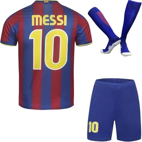 Image of Soft Gardin Kids Vintage 2009 Lionel #10 Limited Editions Home Football Jersey Shorts Socks Gift Set Retro Youth Sizes (Blue/Red,Leo,28)