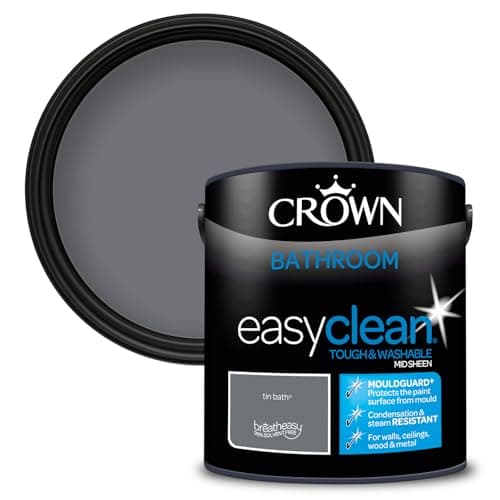 Image of CROWN Tin Bath - Anti Mould Bathroom Paint - Washable, Mould & Condensation Resistant - Dark Grey Paint - 2.5L