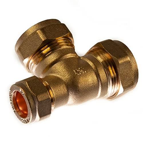 Image of 22mm x 15mm x 22mm Compression Tee Reducing End Brass