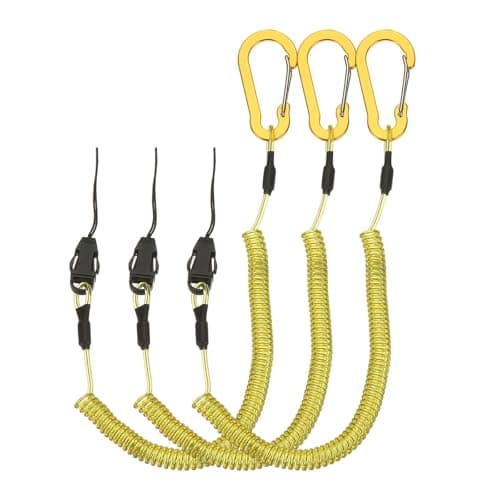 Image of PATIKIL Coiled Lanyards with Buckle 59 Inch, 3 Pcs Retractable Safety Ring and Quick Release Detachable Buckle for Fishing Equipment Key Card Tool Tether Leash, Yellow