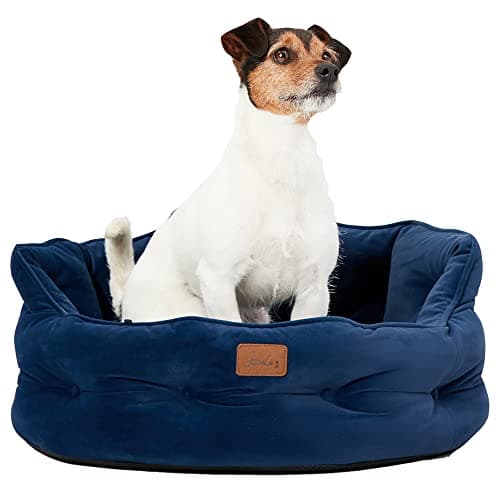 Image of Rosewood x Joules Navy Chesterfield Pet Bed, Large – Luxury Velvet Dog Bed with Non-Slip Base, Extra Padding & Supportive Cushion – Stylish Sofa-Inspired Design, Comfortable Resting Spot