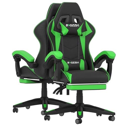 Image of Racingreat Gaming Chair, Ergonomic Computer Racing Chair with Headrest and Lumbar Support, PU Leather High Back Height Adjustable Swivel Game Chairs for Adults (With Footrest, Black/Green)