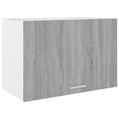 Image of vidaXL Grey Sonoma Hanging Cabinet - Engineered Wood Wall-Mounted Storage Cupboard with Flip-Up Door for Kitchen, 60x31x40 cm