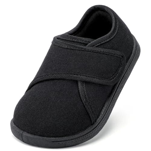 Image of STQ KIDS School Shoes Boys Girls Baby Black Plimsolls PE Plimsoles Toddler School Pumps Wide Toe Box Barefoot First Walking Trainers Infant Non-Slip Soft Lightweight Minimalist Black Size 7 UK Child