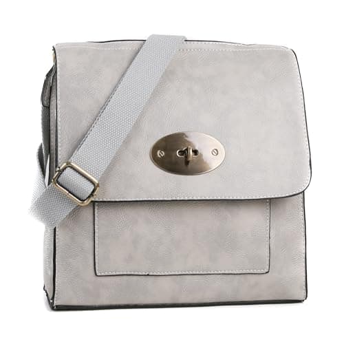 Image of AOSSTA Women's Cross-Body Bags Leather Large/Medium Cross Body Messenger Bag Shoulder Bag (21601 Light Grey)