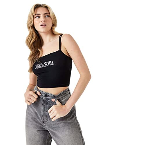 Image of Jack Wills Womens Double Strap Vest Cami Tank Top Crew Neck Thin Straps Denim Black 4 (XXXS)