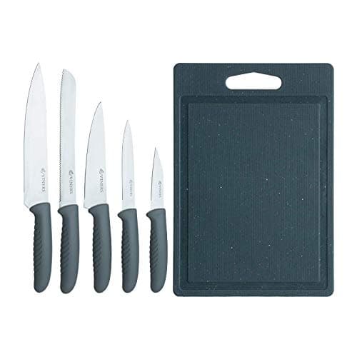 Image of Viners Speckle 5 Knives with Plastic Cutting Board; Chef, Small Chef, Bread, Utility & Paring Knives, Stainless Steel, 0305.192