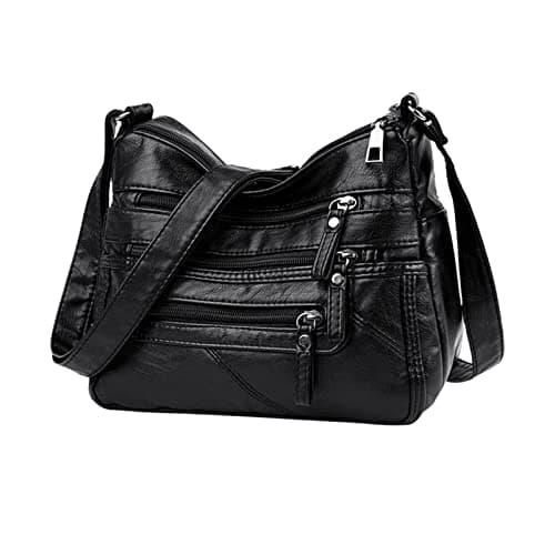 Image of LIN KANG Ladies Shoulder Bags Soft PU Leather Crossbody bag for Women Multi Pockets Lightweight Waterproof Crossbody Handbags for Travel Daily Use Black