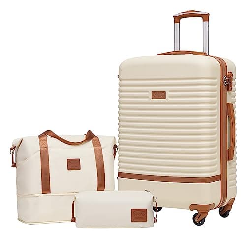 Image of COOLIFE Suitcase Set 3PC - 24" Lightweight ABS Hard Shell Luggage + Travel Bag， Medium Suitcase with 360° Wheels, TSA Locks for Family Travel, Cruise & Long Trips White/Brown