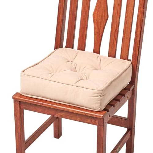 Image of HOMESCAPES Beige Dining Chair Booster Cushion Large Firm 40 cm Square Seat Pad with Supportive 10 cm Thick Lift Luxury Soft Touch Cotton Cushion For The Elderly, Post-Operative and Pregnancy