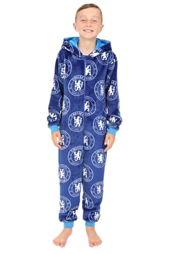 Image of Chelsea Football Club Boys Fleece Sleepsuit Kids All in One (5-6 Years) Blue