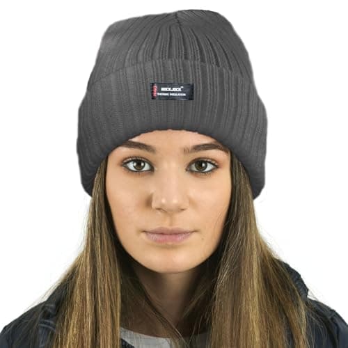 Image of RockJock Ladies Womens Warm Winter Lined Beanie Hat with R40 Thermal Insulation-Grey