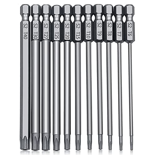 Image of 100mm Torx Screwdriver Bit Sets, 11pcs Star Magnetic Screwdriver Bits Set T6-T40 1/4 Inch S2 Steel Security Torx Screwdrivers Impact Driver Bit Set