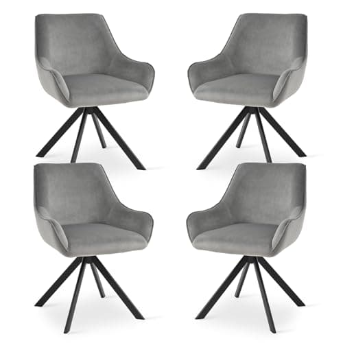 Image of Goeurvant Velvet Dining Chairs Set of 4 with Armrests,360° Swivel Upholstered Chairs,Modern Rotary Chair,Kitchen Chair with Metal Frame and Backrest for Dining Room,Living Room,Bedroom,Office, Gray