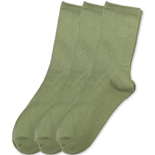 Image of Hamjax 3 Pairs Womens Casual Crew Socks Walking Cotton Socks, Dark Olive Green