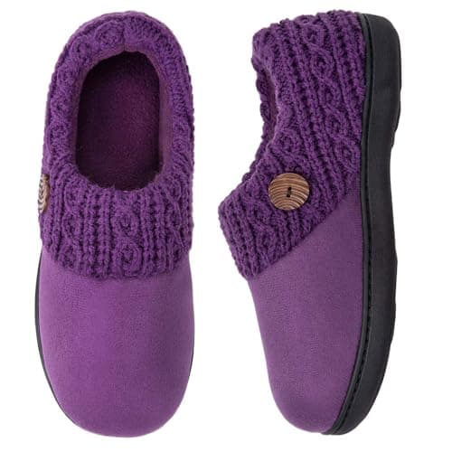 Image of EverFoams Women's Microsuede Slippers Warm Comfy Memory Foam Indoor House Shoes with Knit Collar 5/6 UK Purple
