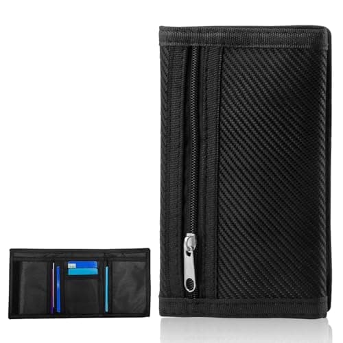 Image of Slim Wallet for Men UK Trifold Sports Wallet Thin Compact Travel Small Coin Purse with Carbon Fiber, Holds Up to 6 Cards & Cash with Zipper, Gifts for Men Fathers Boyfriends Birthdays Back to School