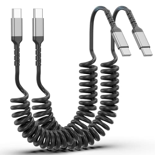 Image of Coiled USB C to USB C Cable, 60W 2Pack USB C Charger Cable Spiral Type C Fast Charing Lead Android Auto Cord for iPhone 17/16/ 15 Pro Max, Samsung S26 / S25/ 24 / S23/ S22