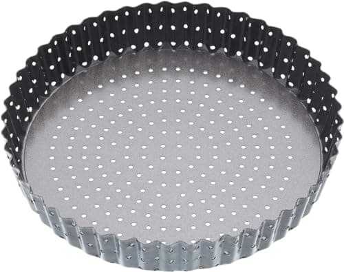 Image of MasterClass KCMCCB33 Crusty Bake 25 cm Perforated Quiche Tin with PFOA Non Stick and Loose Bottom, Fluted, Robust 1 mm Carbon Steel, Grey