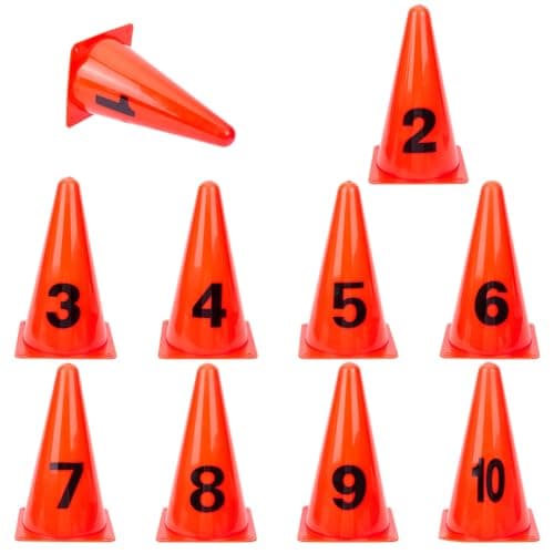 Image of BENECREAT 10PCS Set Numbered Traffic Cones, 130x130x230 mm/5.12x5.12x9.06 inch length Orange Practice Markers, Durable PVC Sport Training Cones with Numbers for Soccer Football Agility Drills