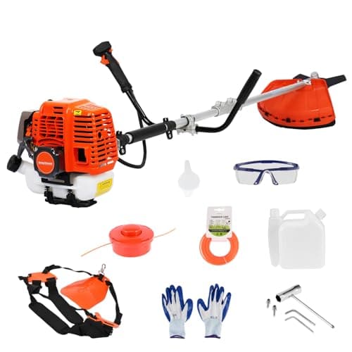 Image of 52cc 2-in-1 Multi-Function Petrol Garden Tool, Powerful Strimmer Brush Cutter, Heavy Duty Grass Trimmer, Lightweight, 2-Stroke Engine, Quick Start, Garden Clearance, Hedge Maintenance (Orange)