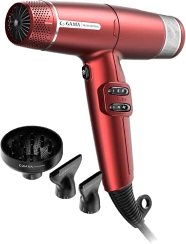 Image of Gama Italy Professional Hair Dryer iQ Lite – Power 1600W, 110,000 RPM – Oxy Active Technology for Shine and Long-Lasting Color – Double Filter – Ultra Lightweight 316g (Red)