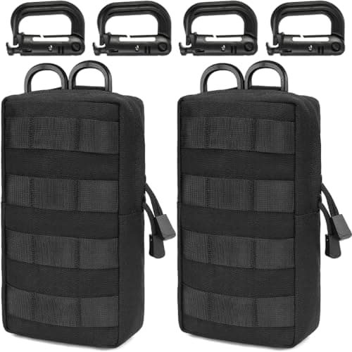 Image of MUCHER 2 Pack EDC Pouch Molle Pouches Tactical Waist Bag Utility Waist Pack with 4 Hooks for Outdoor Hiking Hunting Camping Training (L, Black)